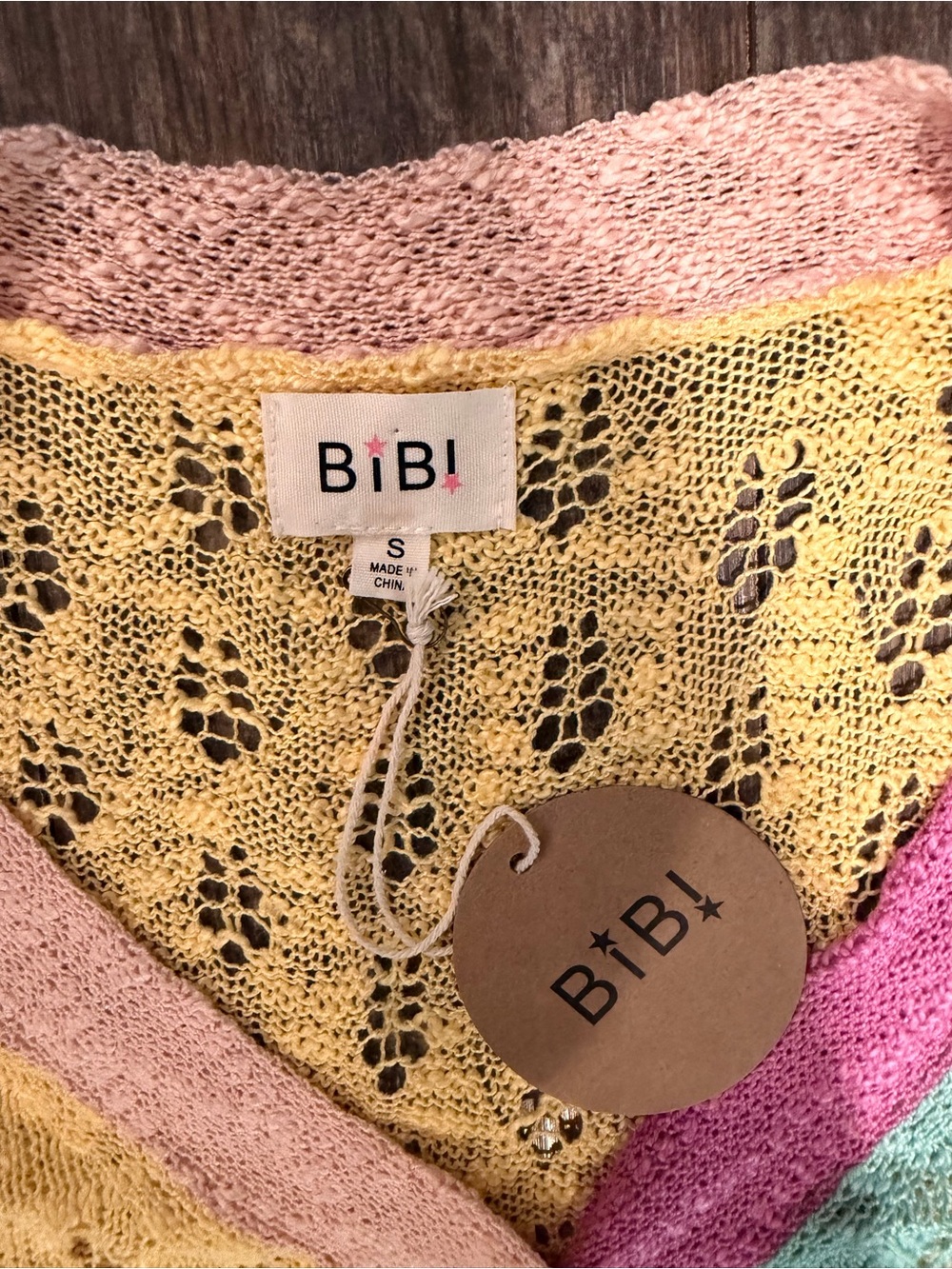 BiBi Pastel Colorblock Openwork Cardigan - Yellow, Blue, Pink, Green, Peach - Picture 2 of 2